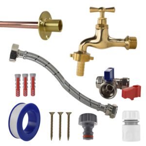 Polished Brass 13mm Barb Tap STANDARD Connection Kit Home & Garden Free Shipping
