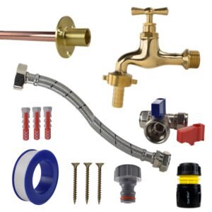 Polished Brass 13mm Barb Tap STANDARD Connection Kit Home & Garden Free Shipping