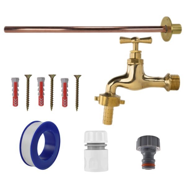 Polished brass 13mm barb tap basic connection kit with black/orange heavy duty outdoor garden tap uk garden hose connection set free shipping 2