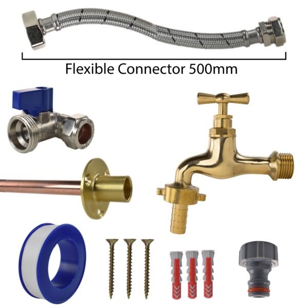 Polished Brass 13mm Barb Tap STANDARD Connection Kit Home & Garden Free Shipping 7
