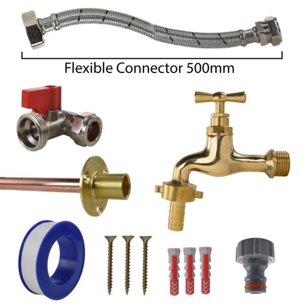 Polished brass 13mm barb tap standard connection kit with lime connector line – home diy accessory uk wall tap connection kits free shipping 5