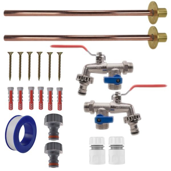 Double lever tap basic connection kit x2 with black/orange connector line – home diy accessory uk wall tap connection kits free shipping 2