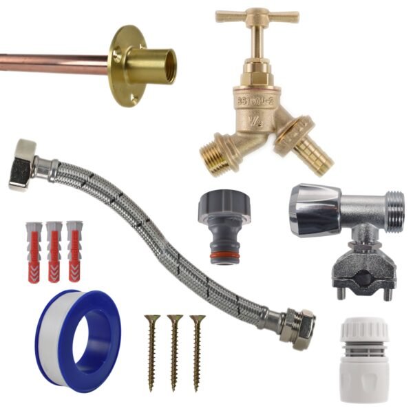 Brass Barbed Bib Tap FULL Connection Kit Home & Garden Free Shipping 5