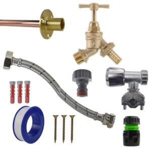 Brass Barbed Bib Tap FULL Connection Kit Home & Garden Free Shipping