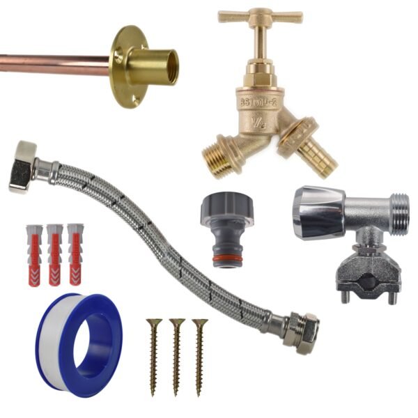 Brass Barbed Bib Tap FULL Connection Kit Home & Garden Free Shipping 5