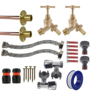 Brass Barbed Bib Tap FULL Connection Kit x2 Home & Garden Free Shipping