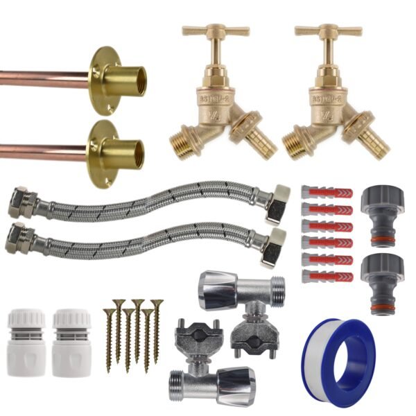 Brass Barbed Bib Tap FULL Connection Kit x2 Home & Garden Free Shipping 5