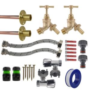 Brass Barbed Bib Tap FULL Connection Kit x2 Home & Garden Free Shipping