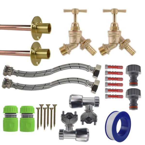 Brass Barbed Bib Tap FULL Connection Kit x2 Home & Garden Free Shipping 5