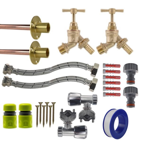 Brass Barbed Bib Tap FULL Connection Kit x2 Home & Garden Free Shipping 5