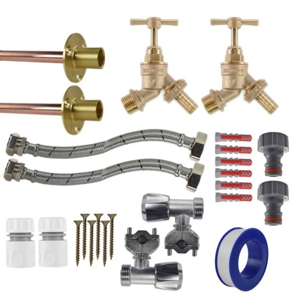 Brass Barbed Bib Tap FULL Connection Kit x2 Home & Garden Free Shipping 5