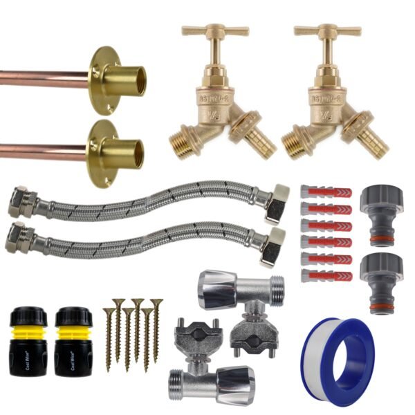 Brass Barbed Bib Tap FULL Connection Kit x2 Home & Garden Free Shipping 5