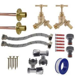 Brass Barbed Bib Tap FULL Connection Kit x2 Home & Garden Free Shipping
