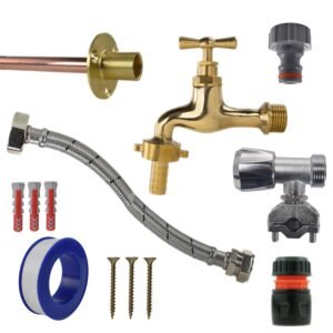 Polished Brass 13mm Barb Tap FULL Connection Kit Home & Garden Free Shipping