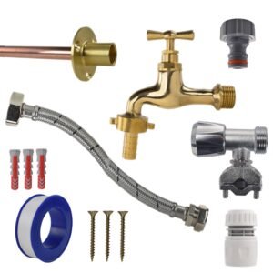 Polished Brass 13mm Barb Tap FULL Connection Kit Home & Garden Free Shipping