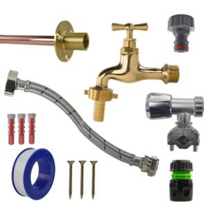 Polished Brass 13mm Barb Tap FULL Connection Kit Home & Garden Free Shipping