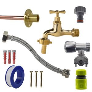 Polished Brass 13mm Barb Tap FULL Connection Kit Home & Garden Free Shipping