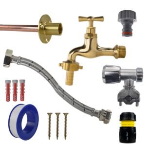 Polished Brass 13mm Barb Tap FULL Connection Kit Home & Garden Free Shipping