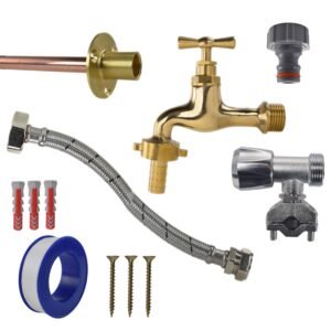 Polished Brass 13mm Barb Tap FULL Connection Kit Home & Garden Free Shipping
