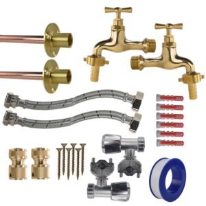 Polished Brass 13mm Barb Tap FULL Connection Kit x2 Home & Garden Free Shipping