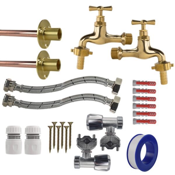 Polished Brass 13mm Barb Tap FULL Connection Kit x2 Home & Garden Free Shipping 5