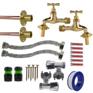 Polished Brass 13mm Barb Tap FULL Connection Kit x2 Home & Garden Free Shipping