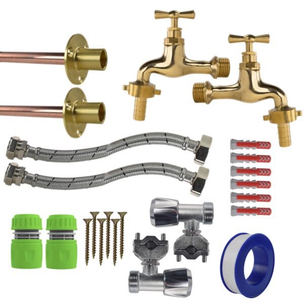 Polished Brass 13mm Barb Tap FULL Connection Kit x2 Home & Garden Free Shipping 5