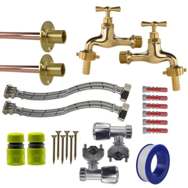 Polished Brass 13mm Barb Tap FULL Connection Kit x2 Home & Garden Free Shipping 5