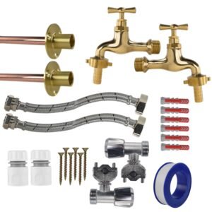 Polished Brass 13mm Barb Tap FULL Connection Kit x2 Home & Garden Free Shipping