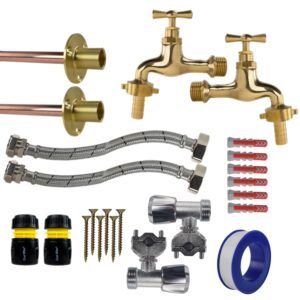 Polished Brass 13mm Barb Tap FULL Connection Kit x2 Home & Garden Free Shipping