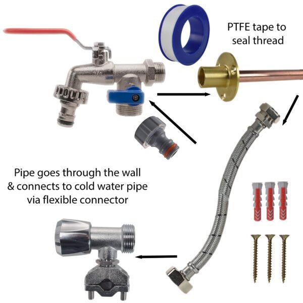 Double Lever Tap FULL Connection Kit Garden Hose Fittings Free Shipping 7