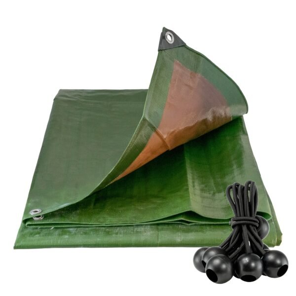 Green/Brown L-Grade Tarpaulin with 10 x 6" Bungee Balls