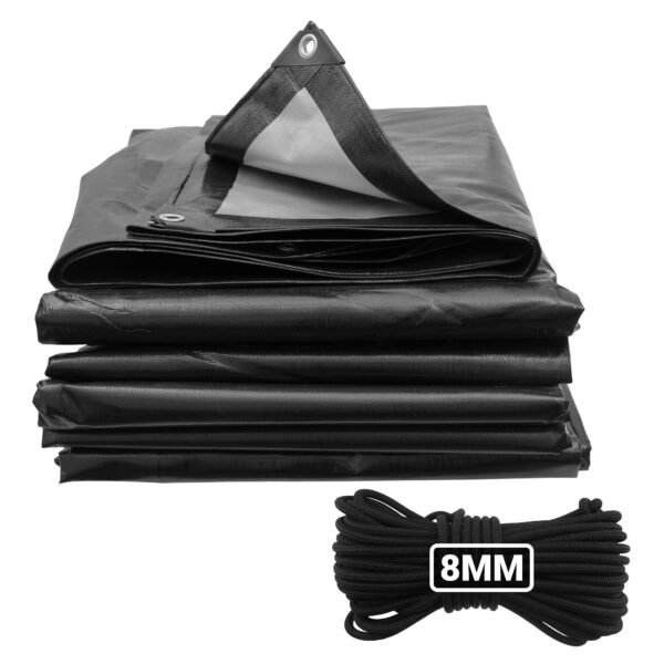 Black/Silver L-Grade Tarpaulin with 10 Metres of 8mm Bungee Home & Garden Free Shipping 5