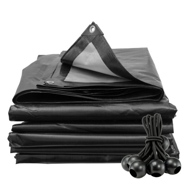 Black/Silver L-Grade Tarpaulin with Bungee Balls (Black)