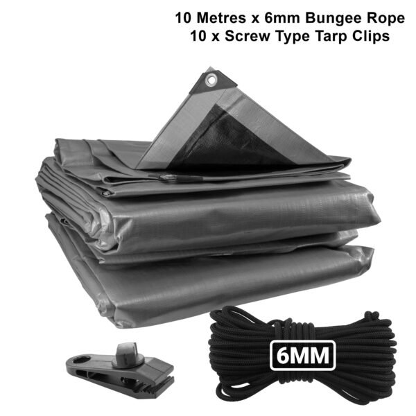 Silver XL-Grade Tarpaulin with 10m of 6mm Bungee Rope and 10 Home & Garden Free Shipping 5