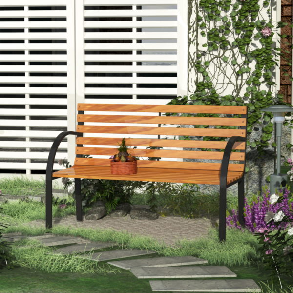 Garden Bench Outdoor 122x60x80 cm Steel/Wood Patio Seating