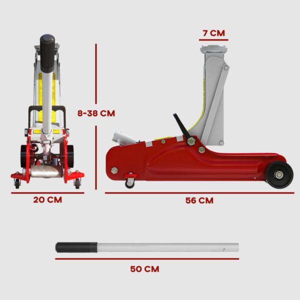 Hydraulic Low-Profile Car Jack with 8–38cm Range, Red 2.5T
