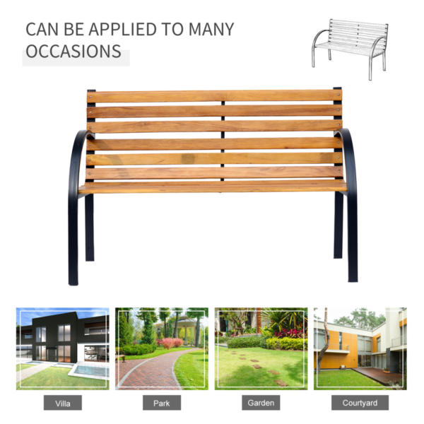 Garden Bench Outdoor 122x60x80 cm Steel/Wood Patio Seating