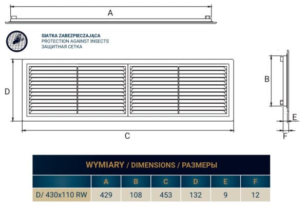 Louvre Vent D/430X110RW Classic 430mm X 110mm with Fly Louvre Vents Free Shipping 31