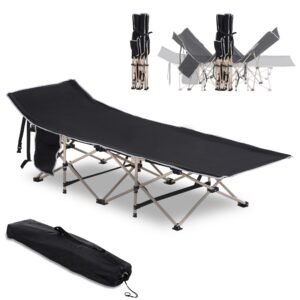 Outsunny Portable Camping Cot – Black Steel Frame Bed Home & Garden Free Shipping