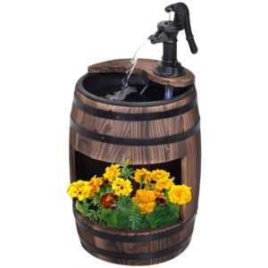 Wooden Barrel Pump Garden Fountain Water Feature Planter Garden Free Shipping