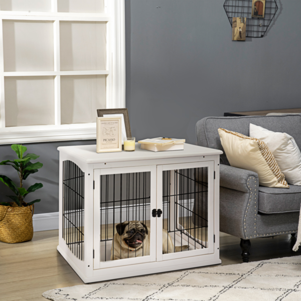 Wooden Dog Crate End Table with Metal Wire Cage – Small Dog White Dogs Free Shipping 7