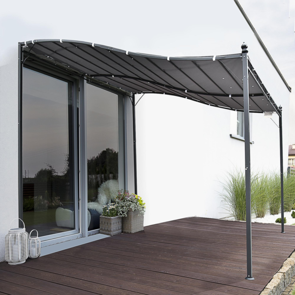 Awning Freestanding 3x3m Metal Wall Canopy Grey Outdoor Shade Garden Free Shipping 7