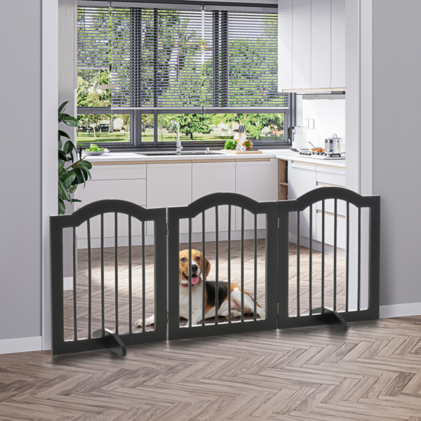 Dog Gate 3-Panel Freestanding Wood Barrier with Support Feet Dogs Free Shipping 7