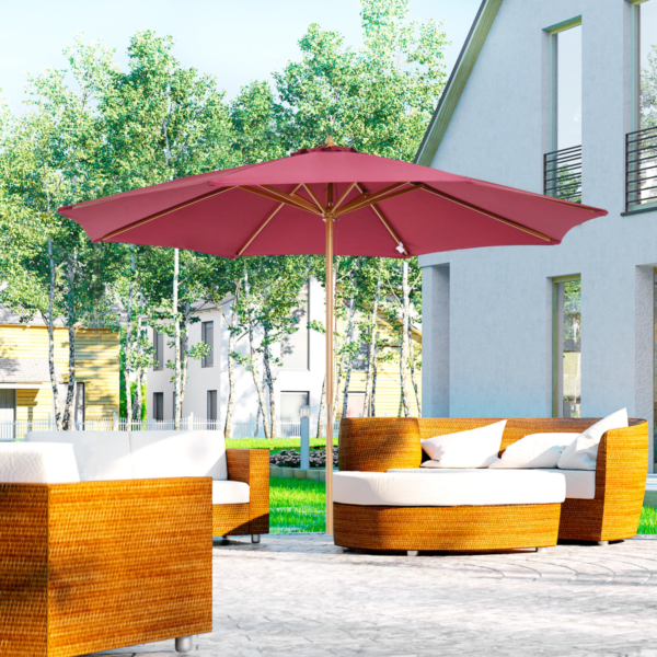 Wooden Garden Parasol 3m with Fir Pole, Adjustable Tilt Wine Red Garden Free Shipping 7