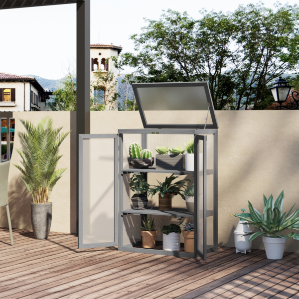 Cold Frame Greenhouse Wooden 3-Tier Grow House Shelves Storage Description: This wooden 3-tier cold frame greenhouse extends your growing season by providing a sheltered space for seedlings and hardening-off. Its compact footprint is ideal for patios, balconies, or small gardens. – Space-saving three-tier design maximizes tray capacity without increasing footprint – Simple wooden construction with practical, easy assembly – Ideal for seed starting, seedling hardening-off, and organizing gardening essentials – Lightweight enough to move as needed, yet sturdy for daily garden use Key features – Three-tier shelving to fit standard seed trays and small pots – Wooden frame designed for garden use with a simple, functional setup – Compact footprint suitable for balconies, patios, or shed corners Care tips – Keep in a sheltered location and wipe clean for longevity. Avoid prolonged exposure to harsh weather to preserve the wood. Garden Free Shipping 7