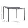 Awning Freestanding 3x3m Metal Wall Canopy Grey Outdoor Shade Garden Free Shipping 25