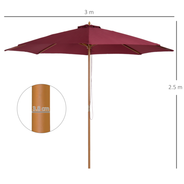 Wooden Garden Parasol 3m with Fir Pole, Adjustable Tilt Wine Red Garden Free Shipping 9