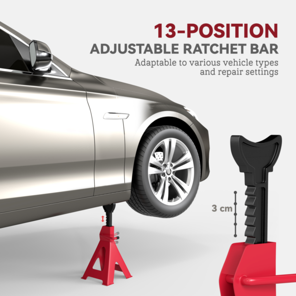 HOMCOM 3-Ton Axle Stands (Pair) Adjustable, Stable Pyramid Base Hand Tools & Accessories Free Shipping 9
