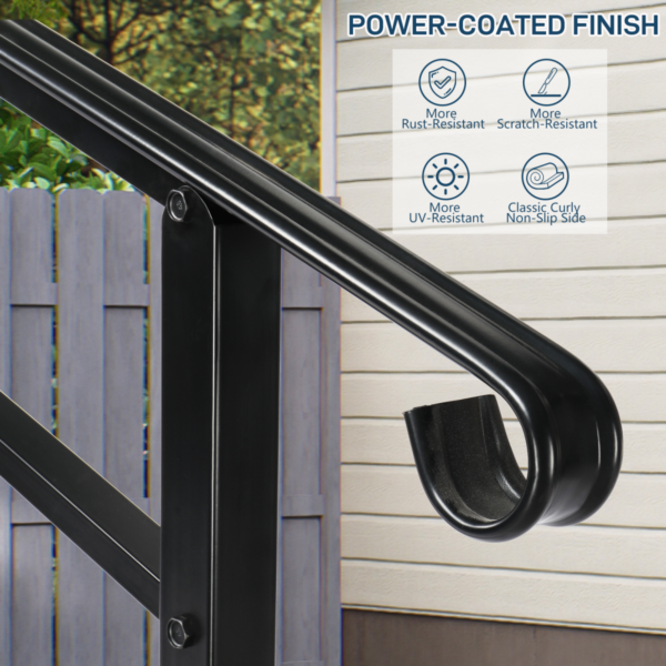 Outdoor Handrail for 1-4 Steps Wrought Iron Black Install Kit Door Steps Free Shipping 11